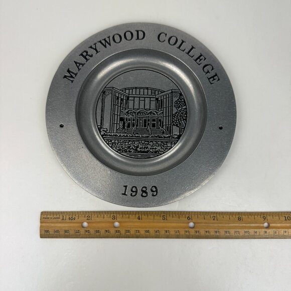 Vtg 1989 Pewter Marywood College University Souvenir Collectible Plate Carson - Picture 3 of 12